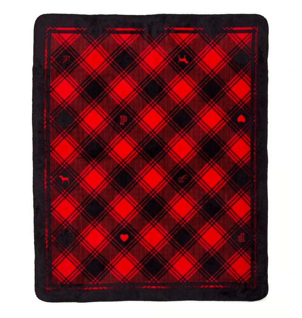 Victoria's Secret PINK Red and Black Cozy Plush Fleece Sherpa Throw Blanket
